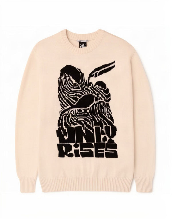Zara Mens Graphic Crew Neck Jumper Sweater Small White Cotton