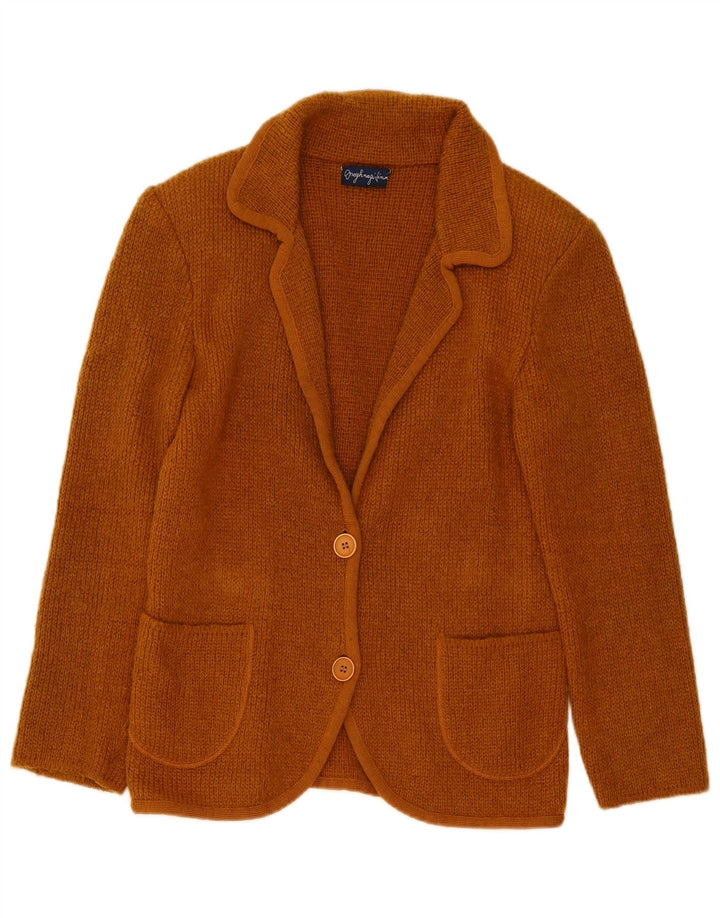Giacca blazer vintage da donna in maglia a 2 bottoni UK 14 Marrone medio