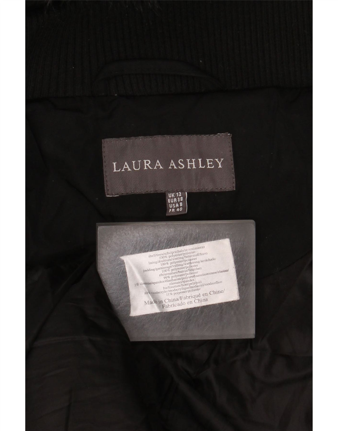 Laura Ashley Wattierter Damenmantel mit Kapuze, UK 12, Mittelschwarz, Polyester