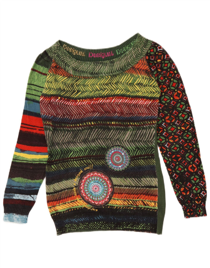 Desigual Maglione da donna con scollo a barchetta UK 14 medio multicolore