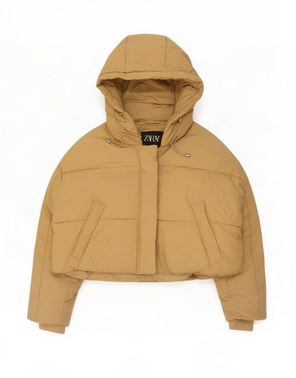 Zara Mujer Chaqueta Acolchada Extragrande Con Capucha UK 44 Medium Beige