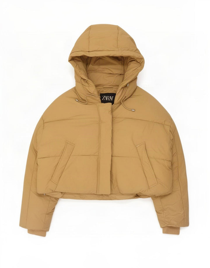 Giacca imbottita oversize con cappuccio da donna Zara UK 14 Beige medio