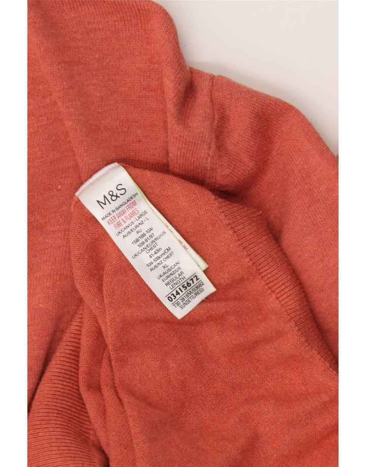 Marks & Spencer Mens V-Neck Jumper Sweater Large Orange Cotton