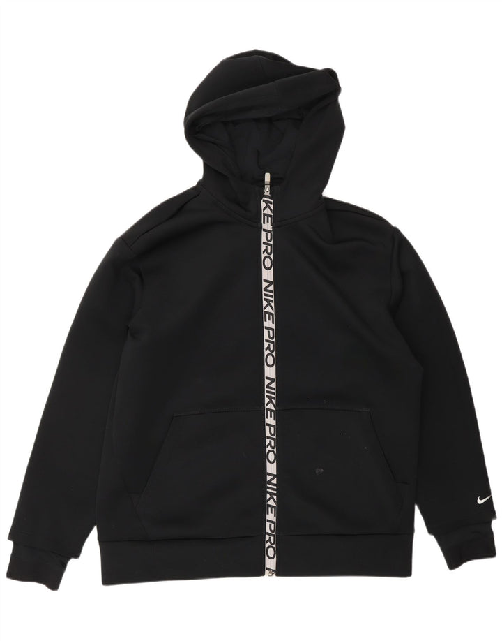 NIKE Mens Dri Fit Graphic Zip Hoodie Sweater Large Black Polyester