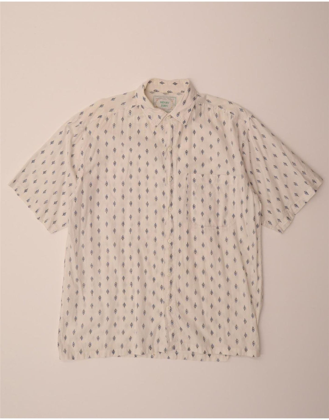 VINTAGE Mens Abstract Pattern Short Sleeve Shirt Large White Cotton Vintage Vintage and Second-Hand Vintage from Messina Hembry 