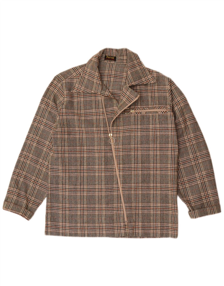 Vintage Womens Full Zip Shirt UK 16 Large Grey Check