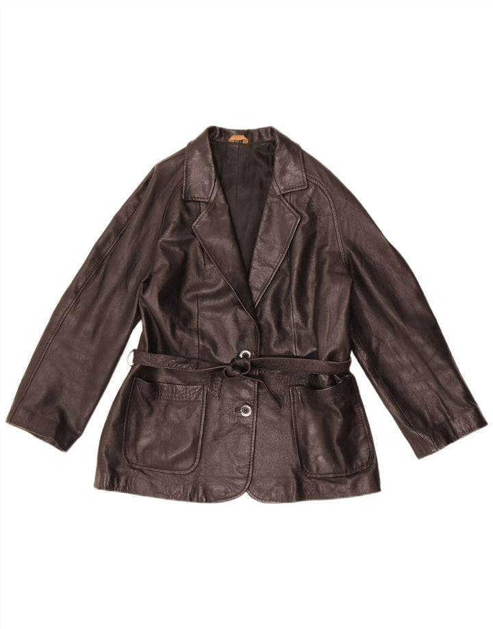 Everest Womens 2 Button Leather Blazer Jacket UK 14 Medium Black Leather