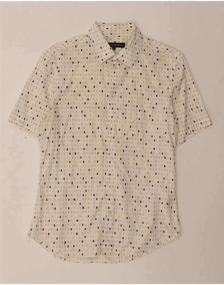 French Connection Mens Short Sleeve Shirt Medium Beige Spotted Cotton