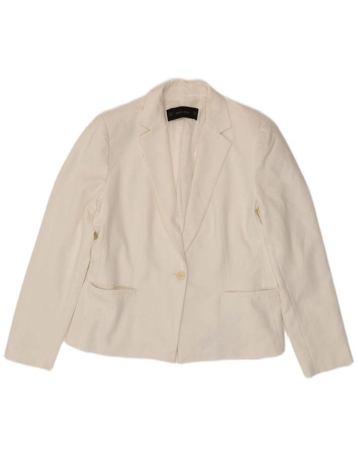 ZARA Womens 1 Button Blazer Jacket UK 18 XL White Polyester