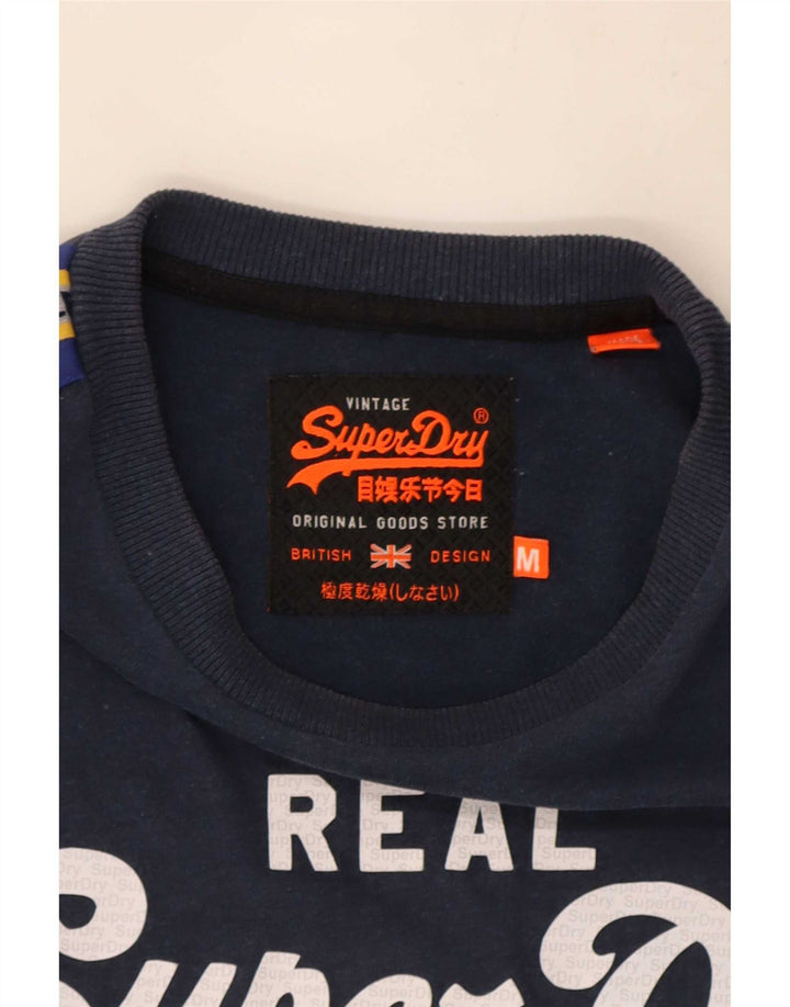 Superdry Mens Graphic T-Shirt Long Sleeve Medium Navy Blue