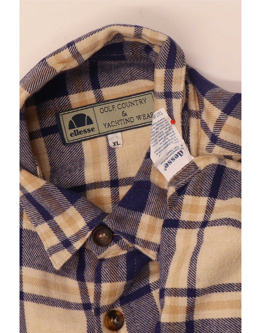 Ellesse Mens Flannel Shirt XL Beige Check Cotton