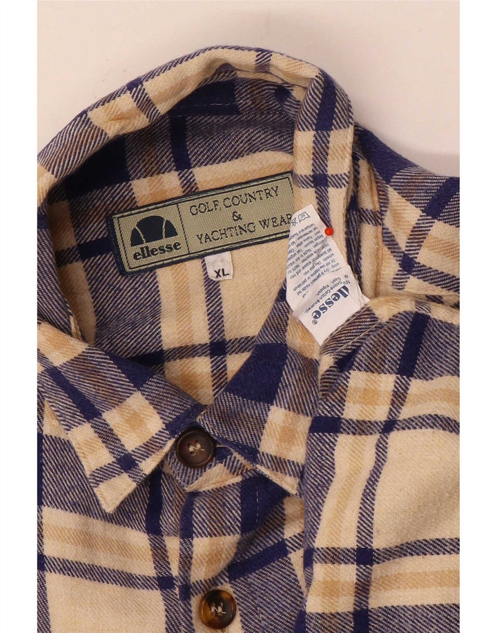 Ellesse Mens Flannel Shirt XL Beige Check Cotton