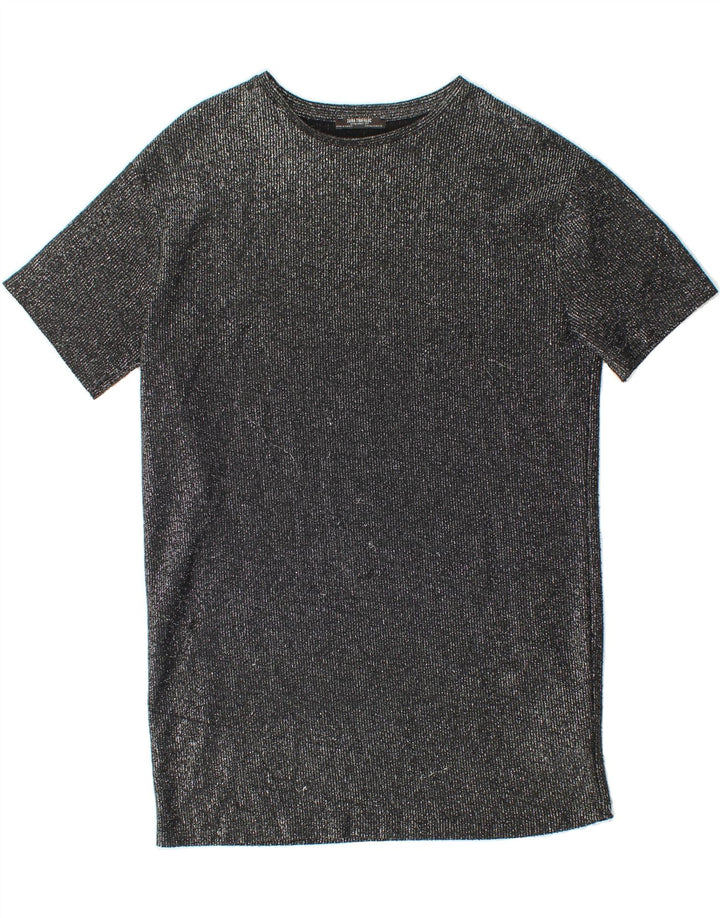 ZARA Womens Oversized T-Shirt Top UK 10 Small Black Flecked Polyester Vintage Zara and Second-Hand Zara from Messina Hembry 
