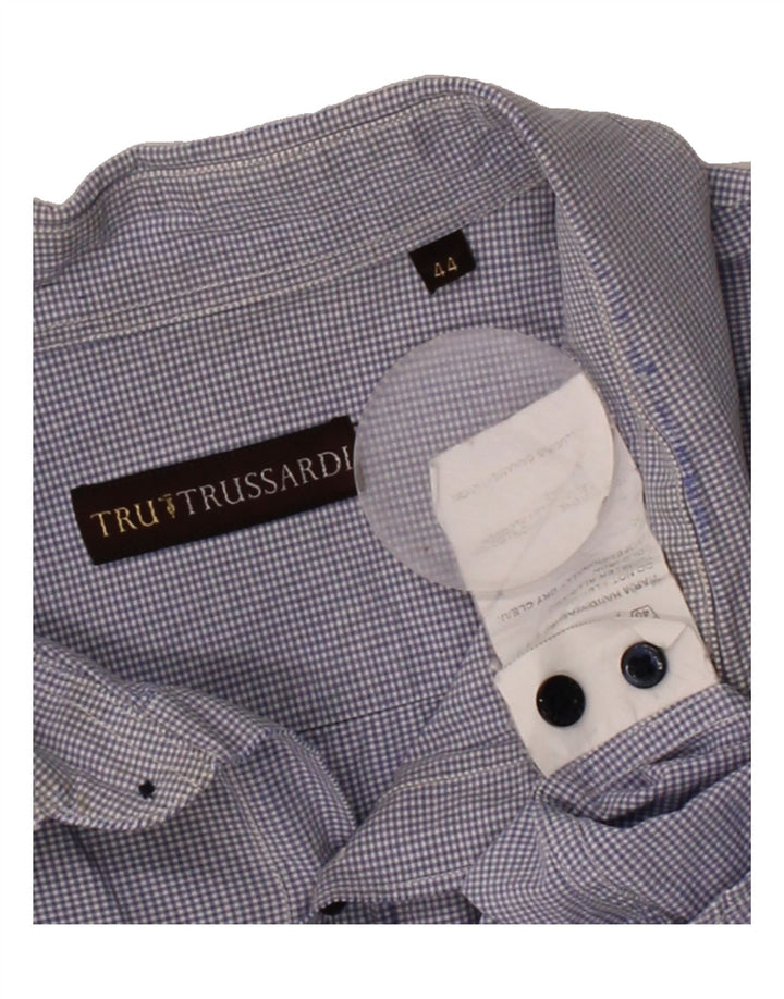 TRUSSARDI Mens Shirt Size 44 XL Blue Gingham Cotton Vintage Trussardi and Second-Hand Trussardi from Messina Hembry 
