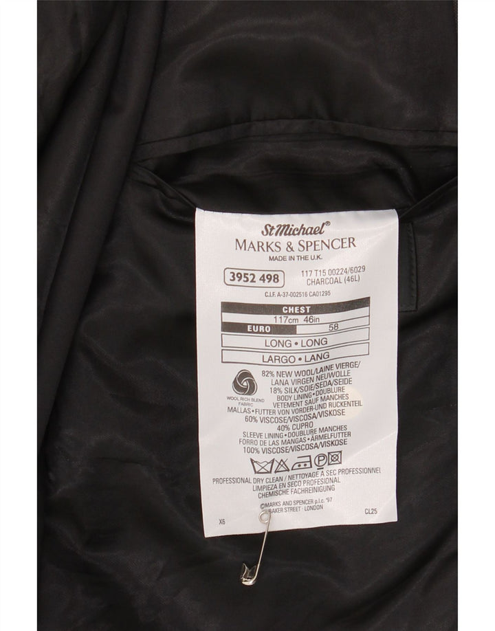 Marks & Spencer Veste blazer longue à 2 boutons pour homme UK 46 XL Gris laine vierge