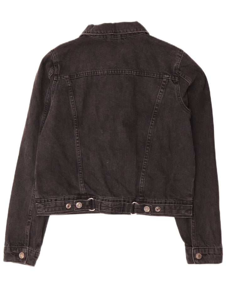 Topshop Dame Crop Denim Jacket UK 10 Small Grey