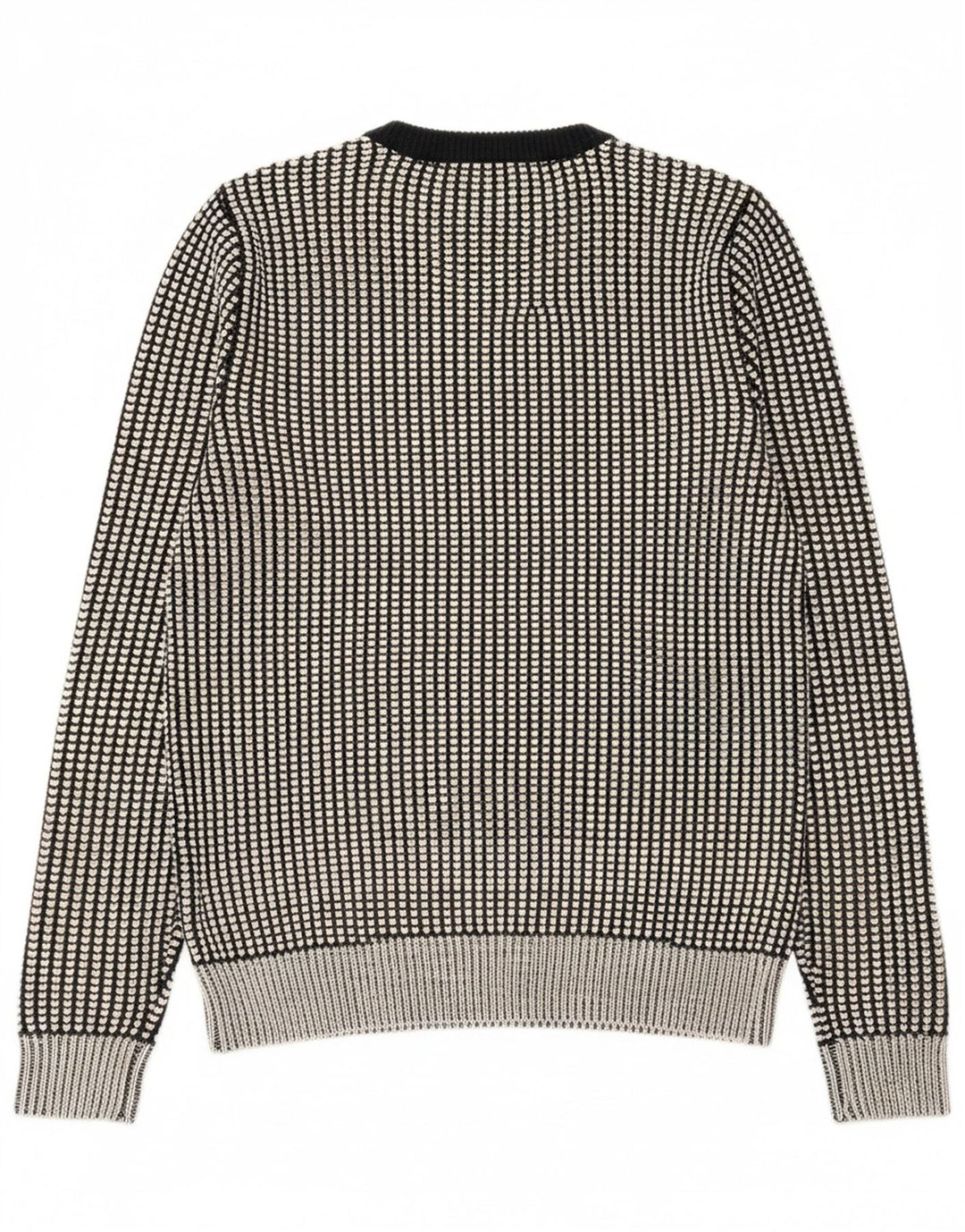 JACK & JONES Mens Crew Neck Jumper Sweater Small Black Check Acrylic