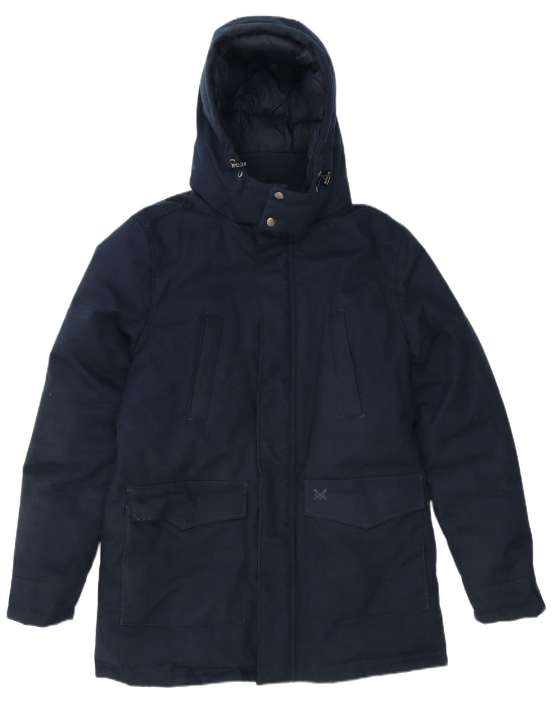 Crew Clothing Mens Hooded Padded Jacket UK 36 Small Navy Blue Polyester
