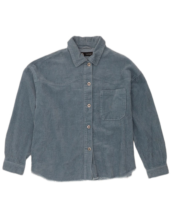 Zara Chemise surdimensionnée en velours côtelé pour femme UK 14 Coton bleu moyen