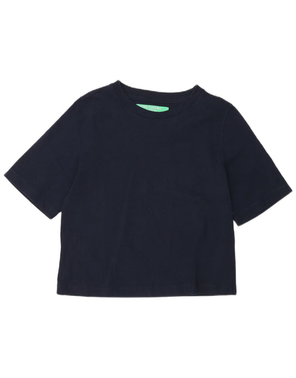 T-shirt regolare da donna Benetton Top UK 12 medio cotone blu navy