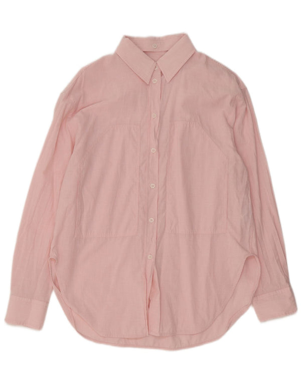 Zara Chemise longue pour femme UK 14 Coton à fines rayures rose moyen
