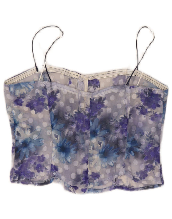 Vintage Dame Se Through Corset Top UK 10 Small Blue Floral
