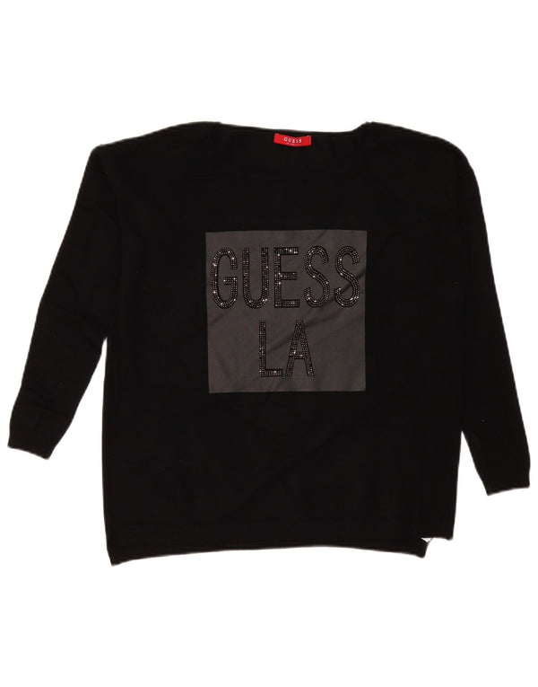 Guess Womens Graphic Oversized Boat Neck Jumper Sweater UK 10 Small Black