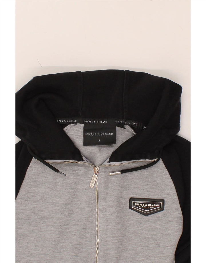 SUPPLY & DEMAND Mens Zip Hoodie Sweater Small Grey Colourblock Cotton Vintage Supply & Demand and Second-Hand Supply & Demand from Messina Hembry 