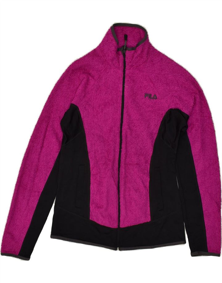 FILA Womens Fleece Jacket UK 14 Medium Pink Colourblock Polyester | Vintage Fila | Thrift | Second-Hand Fila | Used Clothing | Messina Hembry 