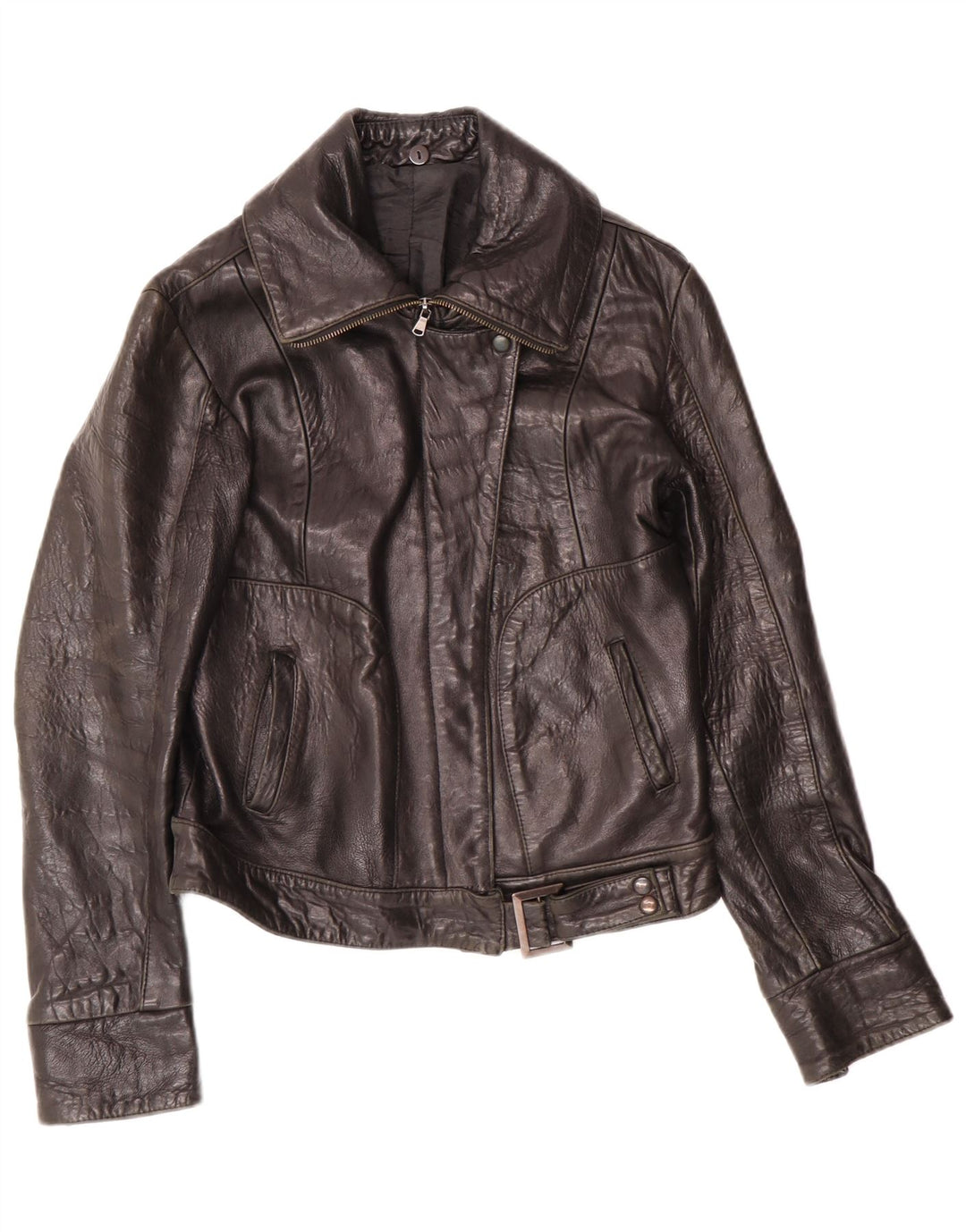 Vintage Womens Leather Jacket IT 44 Medium Black Leather Biker