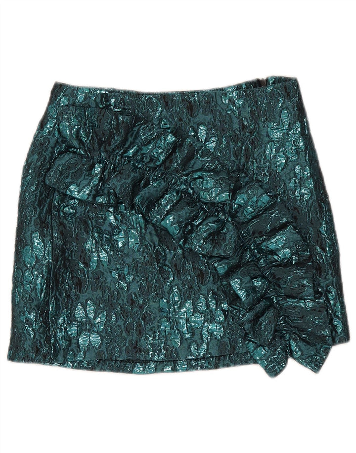 Zara Damen Minirock XS W24 Blau geblümtes Polyester