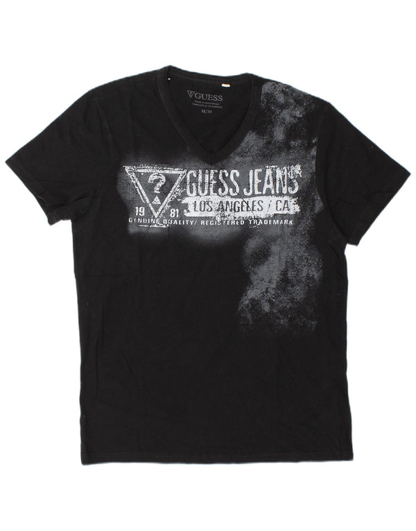 Guess Mens Graphic T-Shirt Top Medium Black Cotton