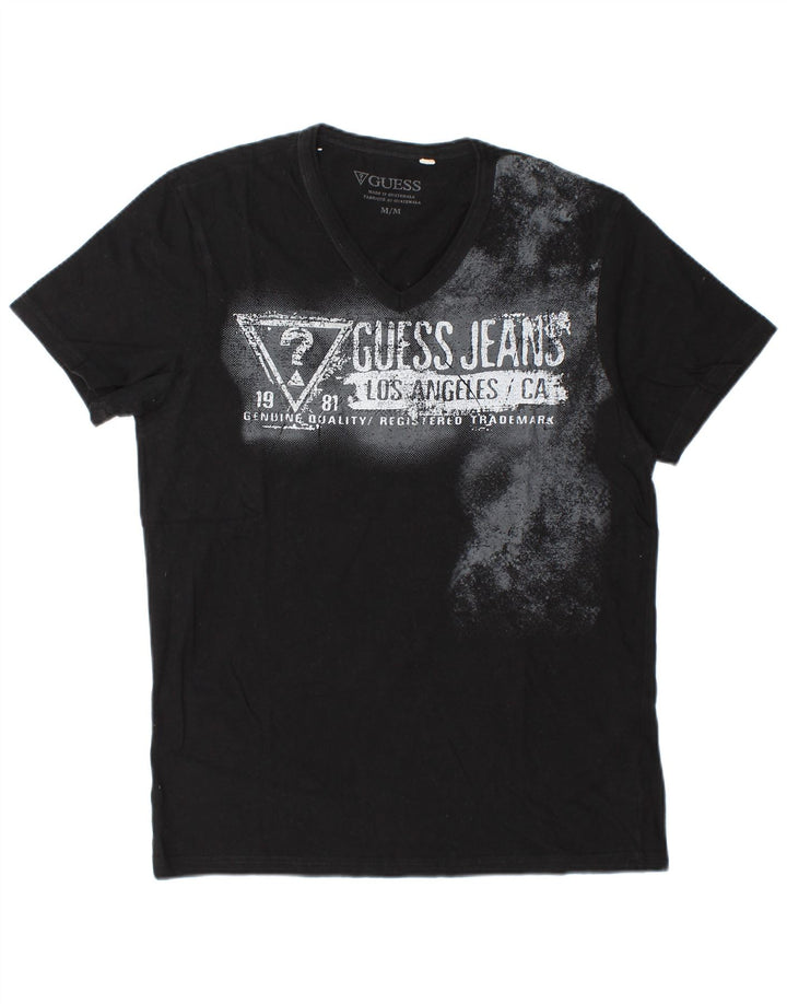 Guess Mens Graphic T-Shirt Top Medium Black Cotton