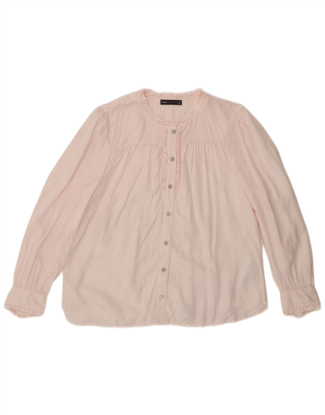 Marks & Spencer Womens Ruffle Front Shirt Blouse UK 16 Large Pink Lyocell