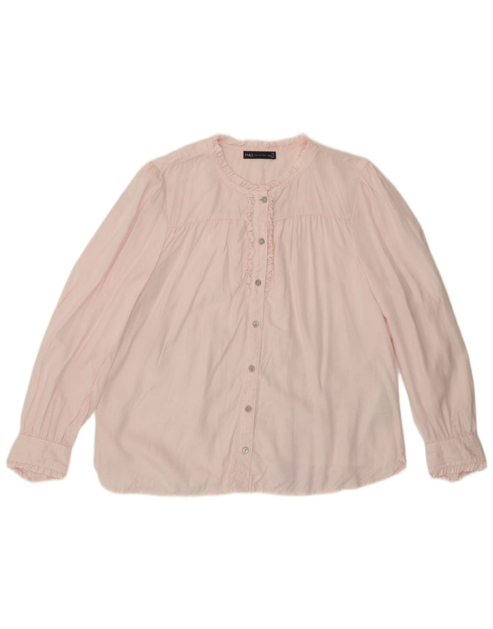 Marks & Spencer Womens Ruffle Front Shirt Blouse UK 16 Large Pink Lyocell