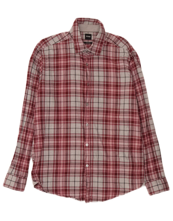 Hugo Boss Mens Regular Fit Flannel Shirt Large Purple Plaid Cotton