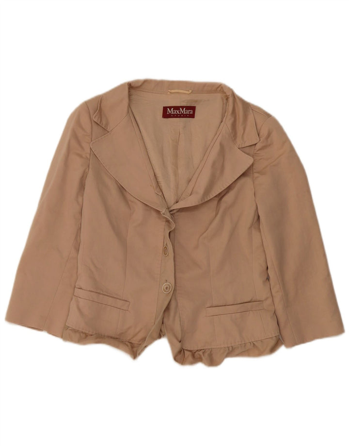 Max Mara Dame Crop 3 Button Blazer Jacket UK 12 Medium Beige Uld