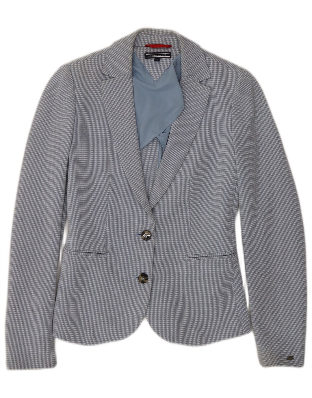TOMMY HILFIGER Womens 2 Button Blazer Jacket US 2 XS Blue Check Cotton