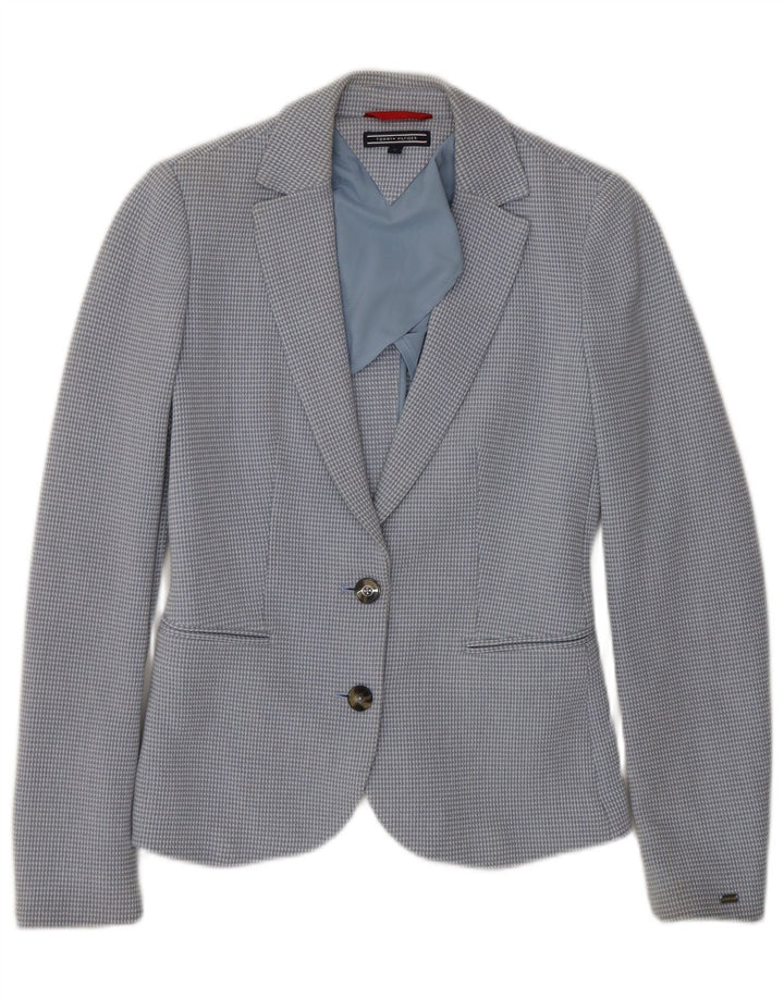 TOMMY HILFIGER Womens 2 Button Blazer Jacket US 2 XS Blue Check Cotton