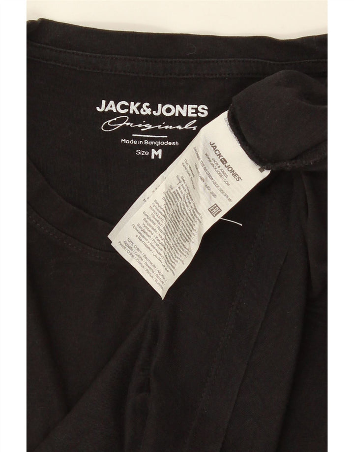 JACK & JONES Mens Graphic T-Shirt Top Medium Black Cotton