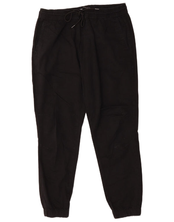 Zara Mens Joggers Chino Pantalones Grande W36 L28 Algodón Negro