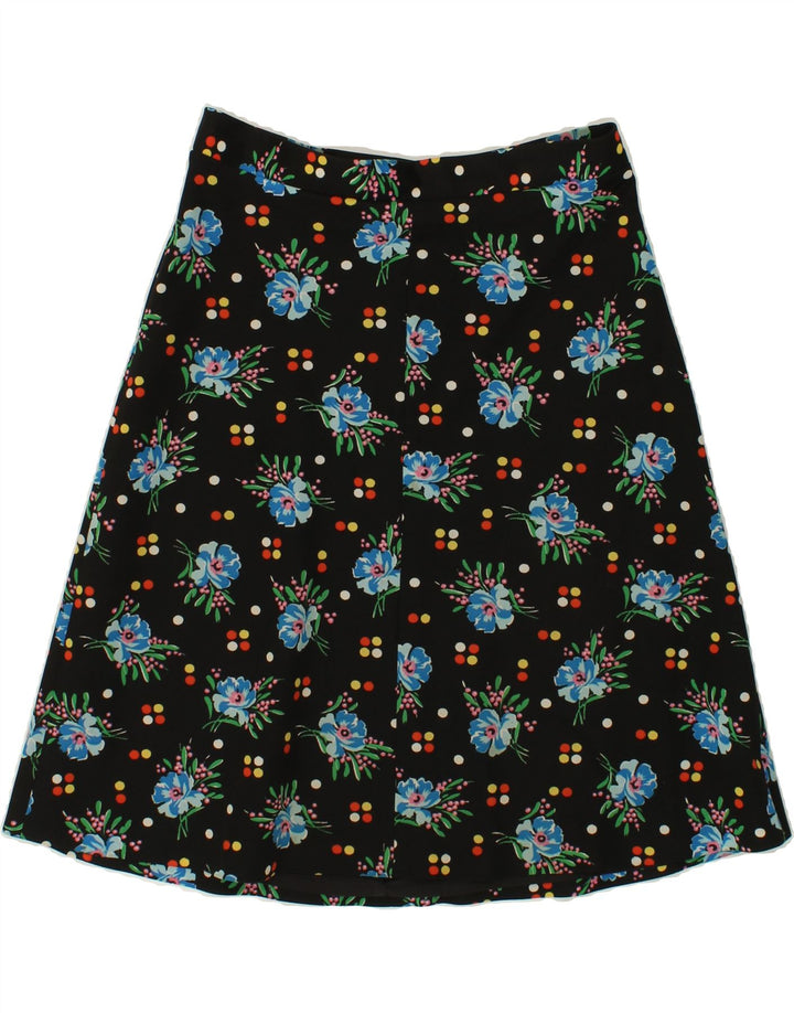 VINTAGE Womens A-Line Skirt W32 Large  Black Floral Polyester Vintage Vintage and Second-Hand Vintage from Messina Hembry 