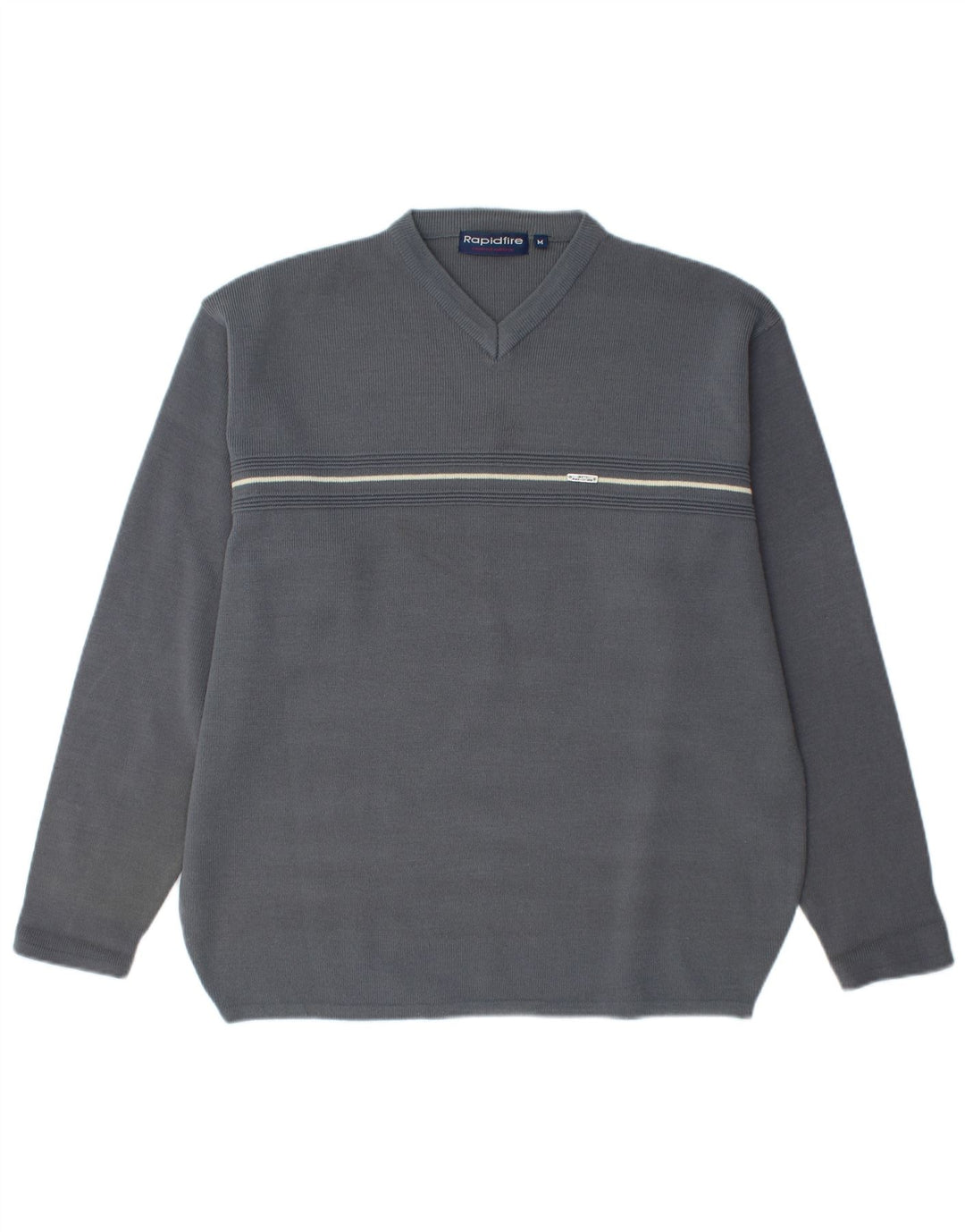 VINTAGE Mens V-Neck Jumper Sweater Medium Grey Acrylic