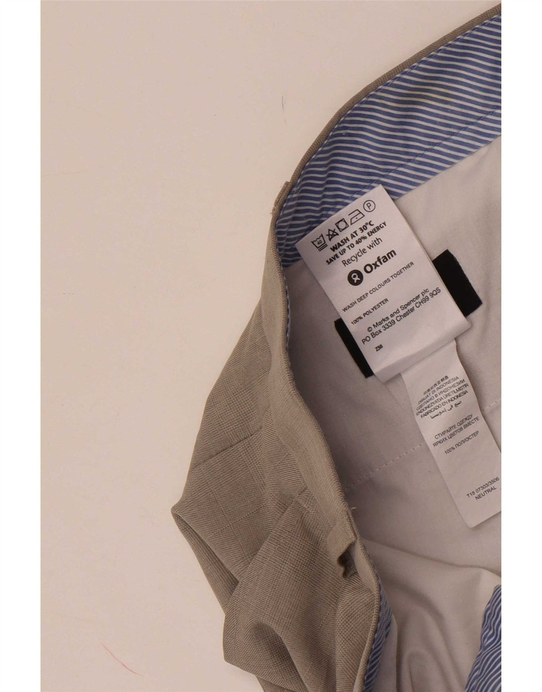 Calça masculina de terno reto Marks & Spencer W38 L33 poliéster bege