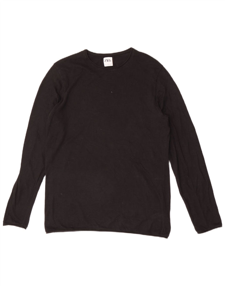 Zara Mens Top Long Sleeve Large Black Cotton