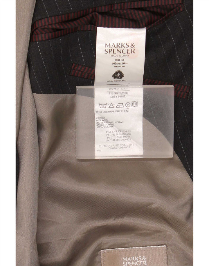 Jachetă pentru bărbați Marks & Spencer cu 2 nasturi, UK 40, gri mediu, cu dungi