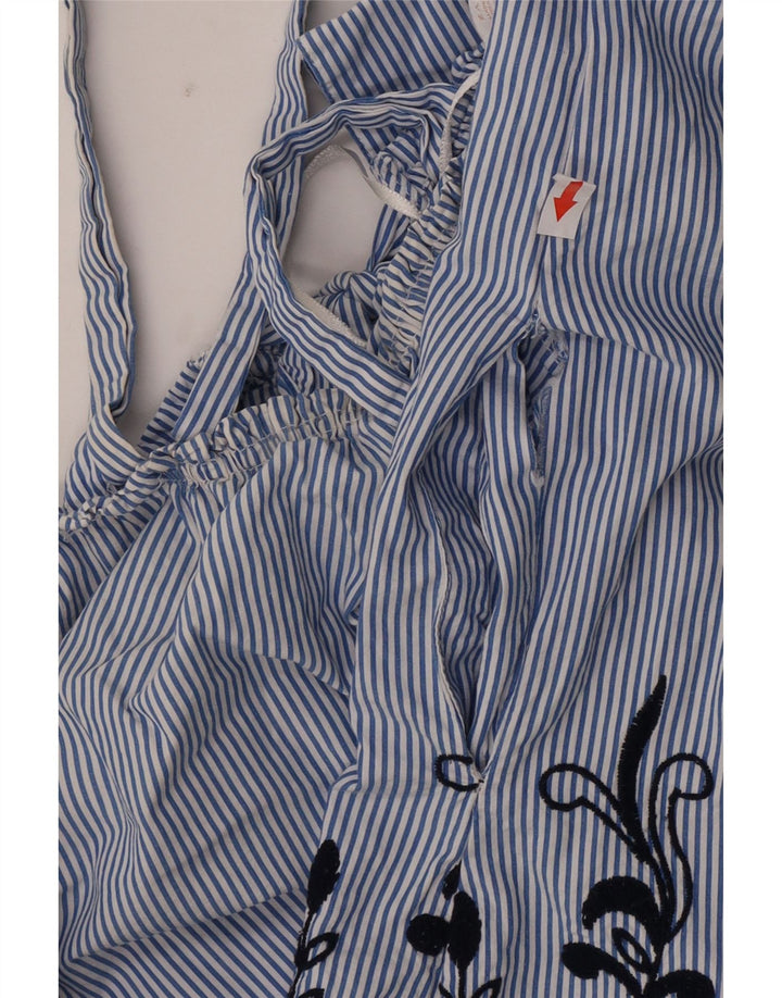 Zara Womens Oversized Off Shoulder Blouse Top UK 14 Medium Blue Striped