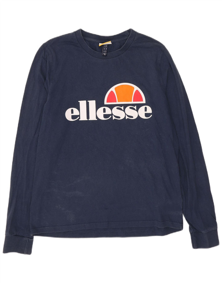Ellesse Womens Graphic Top Long Sleeve UK 12 Medium Navy Blue Cotton