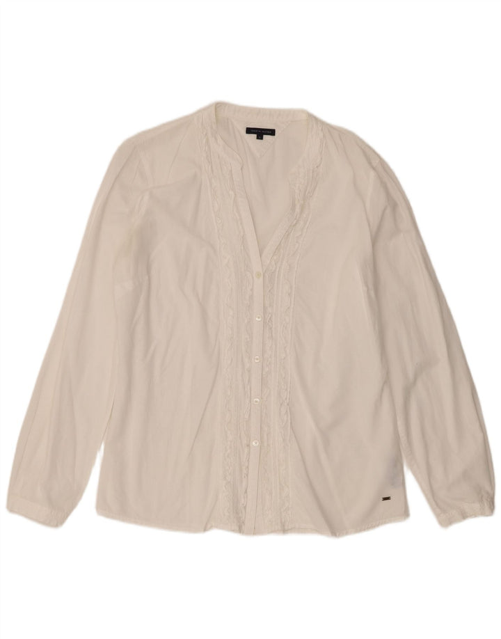 Tommy Hilfiger Womens Ruffle Front Shirt US 12 Large White Cotton