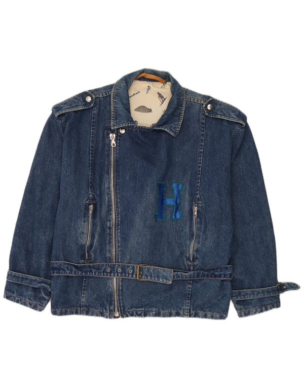 Giacca da motociclista in denim vintage da uomo UK 40 grande blu